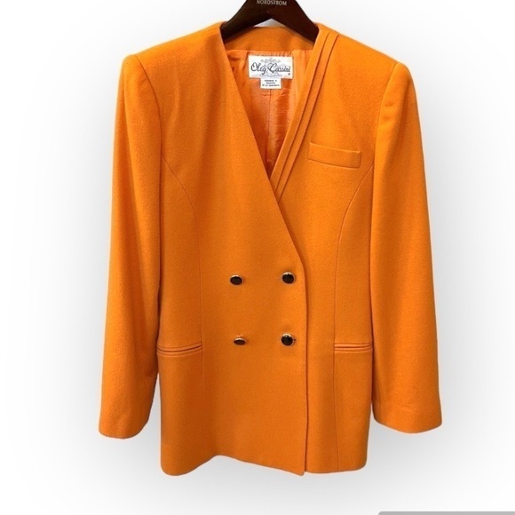 Oleg Cassini Vintage orange wool blend blazer jacket, doublebreasted buttons, M - Picture 1 of 14